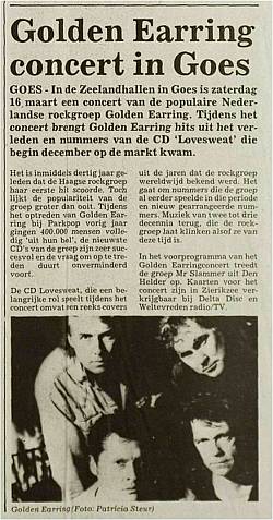 Zierikzeesche Nieuwsbode newspaper 'Golden Earring concert in Goes' article March 08 1996